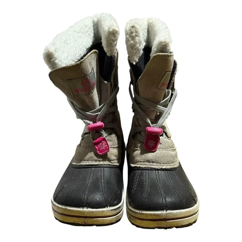 Magellan Kids Winter Snow Boots Size 3 Gray Black Pink Waterproof Insulated